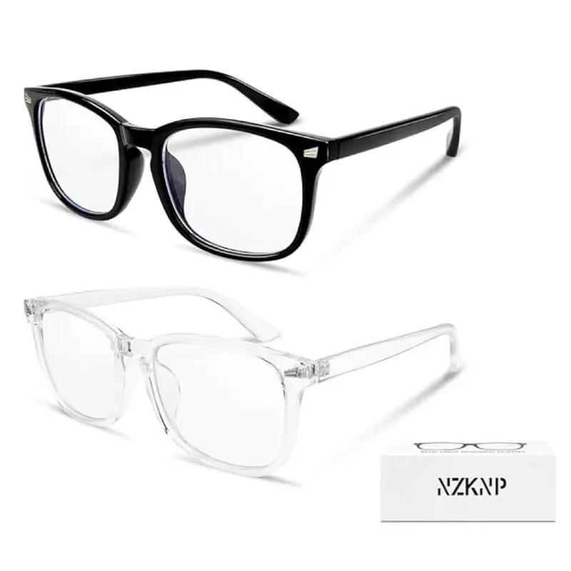 2 Pack Blue Lght Glasses, Computer Gaming Glasses, Blue Lght Glasses for Men and Women, Fashion Large Size Square Frame Eyeglasses for Everyday Use