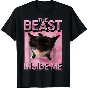 100 Percent Cotton The Beast Inside Me Cat Meme Shirt for Men Women Kids Short Sleeve Tee