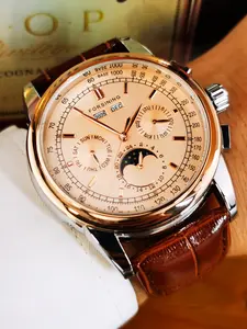 1pc Men's Classic Vintage Automatic Mechanical Watch, Multifunctional Small Dial Design, Top Brand Leather Strap, Business Fashion Wristwatch