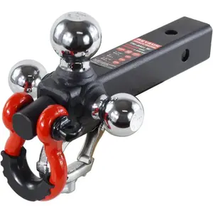 Heavy-Duty Steel Chrome Trailer Tri-Ball Hitch, Boating Accessory with Rotatable Tow Shackle and Tow Hook, Fits 2 In Multi-Capacity Receiver