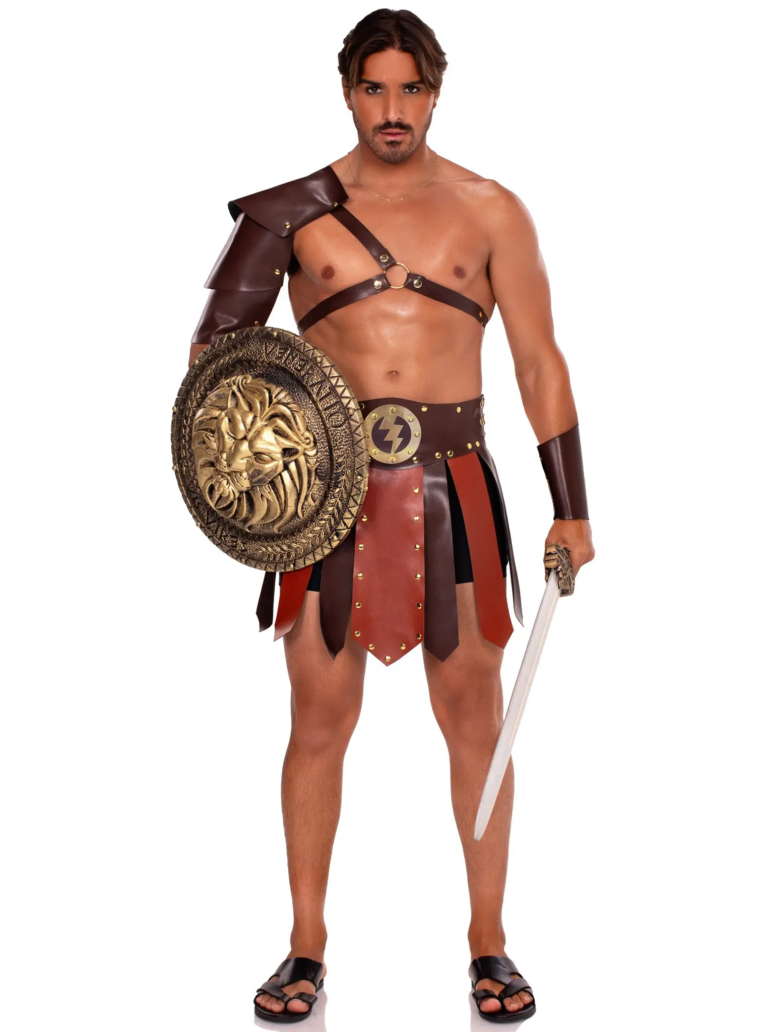 Leg Avenue Men's Gladiator Costume, Menswear Clothes with Matching Accessories, Ideal for Halloween Couple Battle Duo Scenarios
