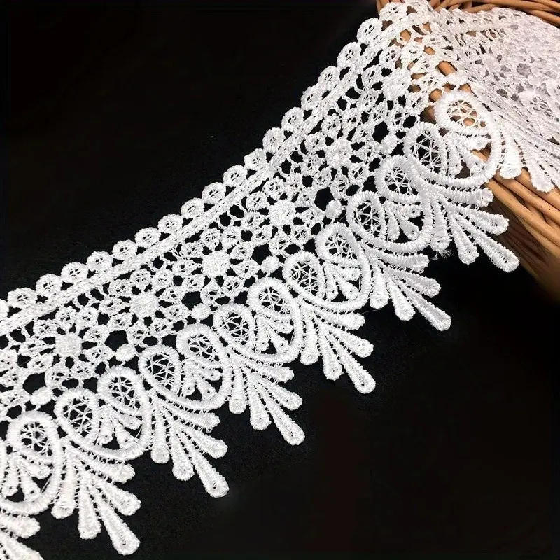 Vintage European Embroidered Lace Ribbon Trim, 3.54 Inch Wide, DIY Bed Skirt, Wedding Party Decor, Dress, Craft Decoration, Elegant Lace Design Trim, Lace Detail