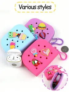 A fashionable silicone mini coin purse, cartoon silicone bag with DIY detachable design, cute storage bag, hollow design, lightweight zipper coin pouch, an ideal gift choice, Stylish Wallet