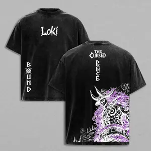 Loki The Cursed Prince Oversized Washed Tee  Dark Anime Streetwear Shirt | Viking Aesthetic Graphic Tee | Y2K Manga Fashion