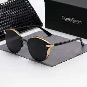 QueenSeven Unisex polarized oval cat eye retro fashion sunglasses