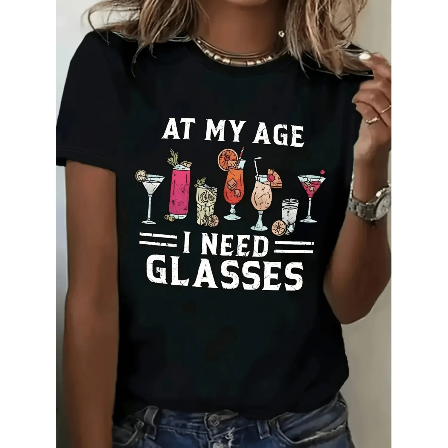 Summer t Shirts womens funny at my age i need glasses graphic t shirt black casual short sleeve round neck tee with machine washable spring summer summer top humorous shirt relaxed ladies t shirts black