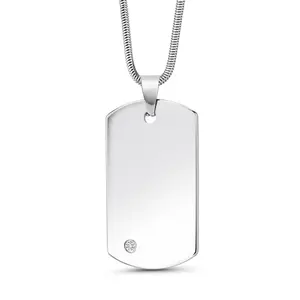 Tungsten Carbide Shiny Polished Men's Dog Tag Pendant Engravable with 1 Lab Grown Diamond (G-H Color, VS2-SI1 Clarity)