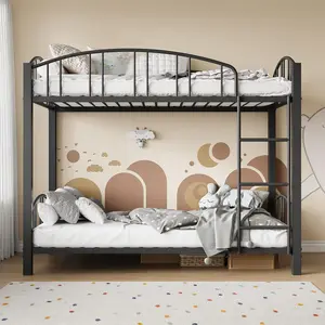 Metal Bunk Bed Twin Over Twin  Heavy Duty Bunkbeds Frame with Safety Ladder and Arched Guardrail  Sturdy Steel Bed  Space-Saving  No Box Spring Needed  Black