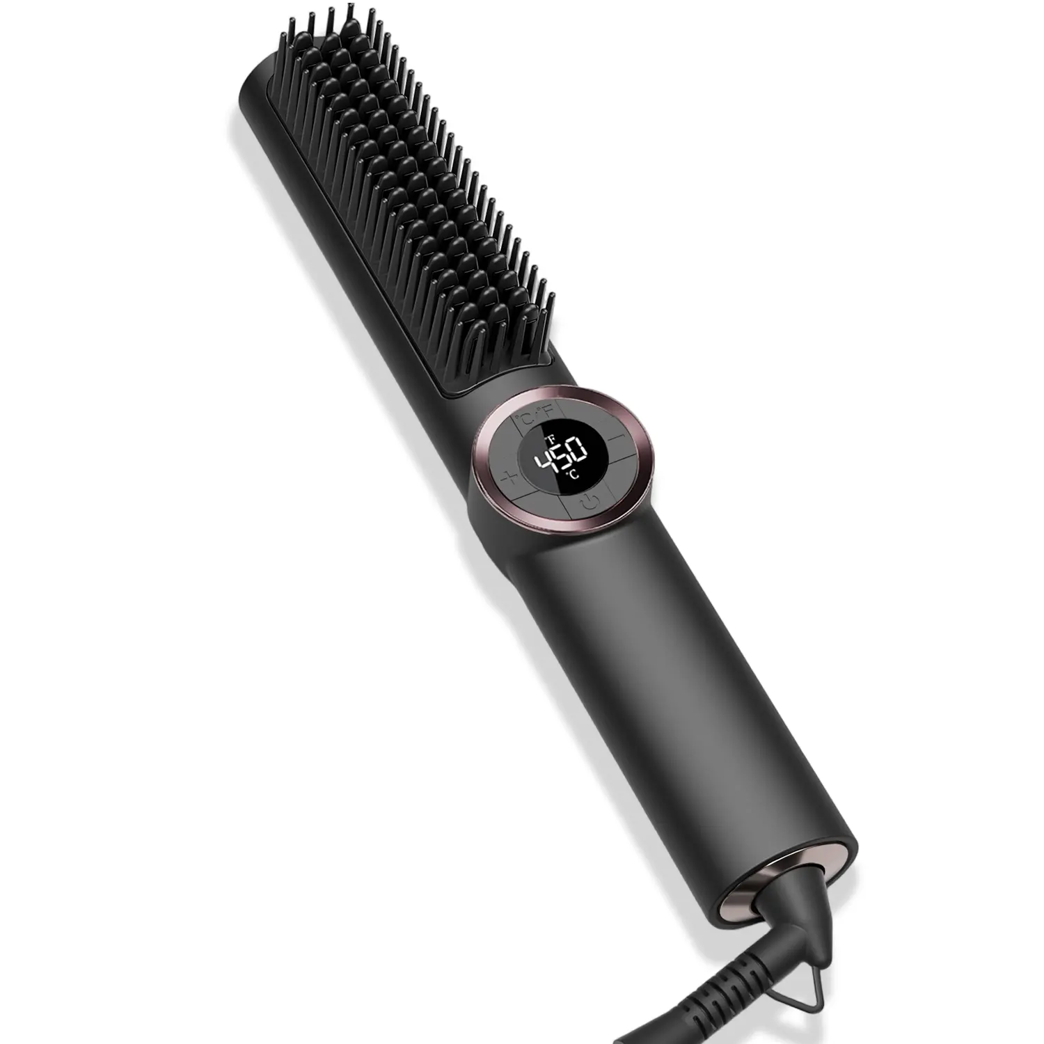Hair Straightener Brush - Upgraded Ionic Plus Straightening Brush with Dense Bristles, 16 Temps, Dual Voltage | Ceramic Hot Comb for Women | Flat Iron for Thick Curly Hair