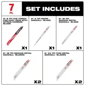 Milwaukee 49-22-1306B 7PC SAWZALL Wood & Metal Reciprocating Saw Blade Set