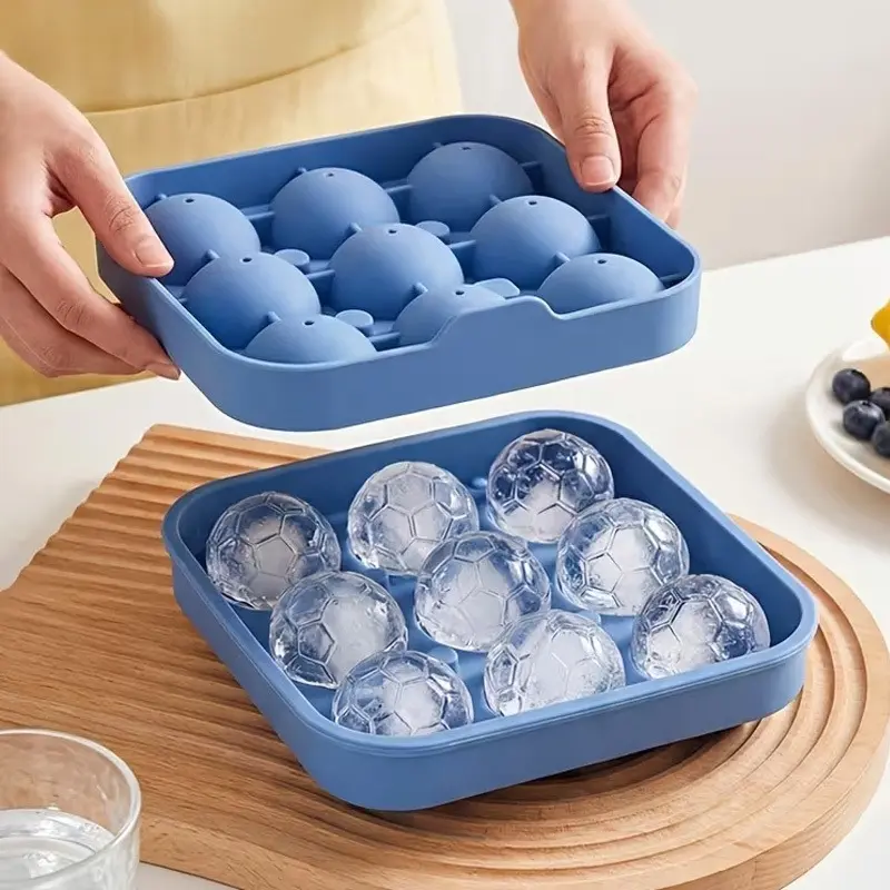 9-Cavity Silicone Soccer & Hockey Puck Ice Cube Tray with Lid – Round Ice Mold Whiskey Ice Cubes Mold for Whiskey, Cocktails, and Party Drinks – Easy Release, Flexible, and Durable – Ideal for Home Bars and Sports-Themed Parties