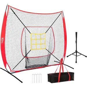7x7 Ft Baseball and Softball  Net with Batting Tee, Strike Zone Target, Portable Hitting and Pitching Practice Set