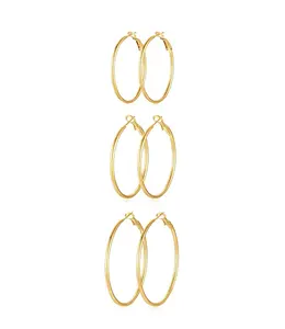 3 Pairs 40 50 60mm Silver Gold Hoop Earrings for Women | 14K Gold Plated Hoop Earrings Set Hypoallergenic Earring Lightweight Dangle Earrings Set