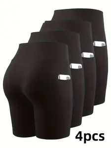 4-Pack Women's Breathable Quick-Dry Workout Shorts – High-Waisted Sculpting Cycling & Running Shorts for Sports，Women's sports shorts, quick-drying and opaque cycling and running sports shorts，Elastic fabric, wicks away sweat and dries quickly