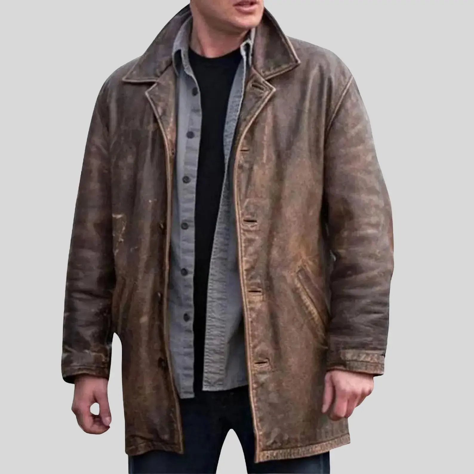 Men's Distressed Brown Real Leather Jacket - Supernatural Dean Winchester Inspired Classic Coat, Casual Menswear