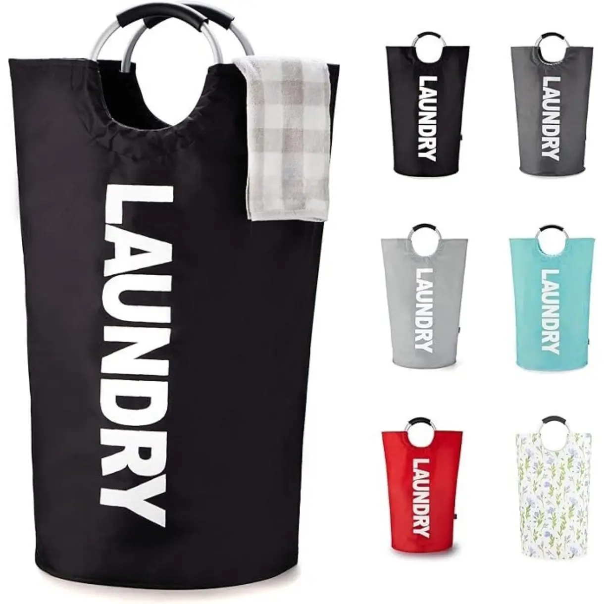 90L Waterproof Collapsible Laundry Basket - Portable, Aluminum Padded Handles, Easy Storage