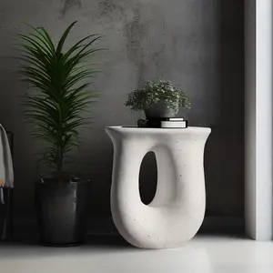 Lightweight Concrete Side Table - U-Shaped Accent Table, Modern End Table for Living Room, Bedroom, Patio, Indoor & Outdoor Use