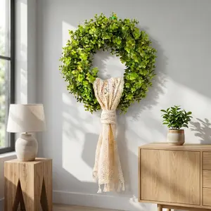 20'' Artificial Large Boxwood Wreath, Farmhouse Style Front Door Decor for St. Patrick's Day & Spring, Year-Round Indoor Outdoor Wedding Decoration
