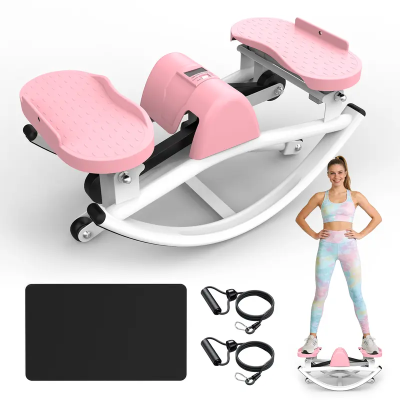 SAYGOGO Smart Lateral Rocking Stair Stepper - Home Workout Equipment, Compact Folding Steel Frame Resistance Machine for Muscle Strengthening, with Elastic Bands, Anti-Slip Mat, LCD Monitor, 330LBS Max Capacity Home Gym Use, Resistance Machine Steppers