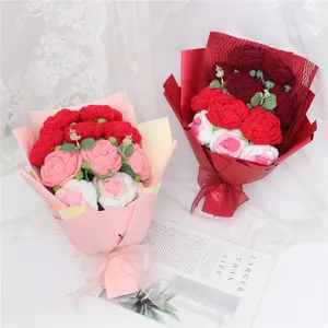 Handmade Knitted Realistic Rose Flower, Bride Bouquet, Valentine's Day Crochet Flower, Mother's Day Gift, Christmas, New Year, Birthday Party, Artificial Roses Bouquet