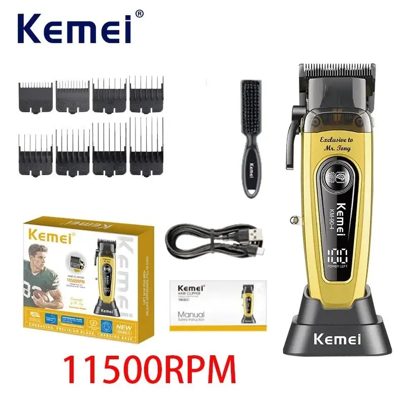 Kemei Professional Brushless Motor Hair Clippers 11500RPM Cordless Barber Electric Hair Trimmer Beard Clipper DLC-Blade Hair Cutting Machine Rechargeable Beard Trimmer Hair Cutting Tool