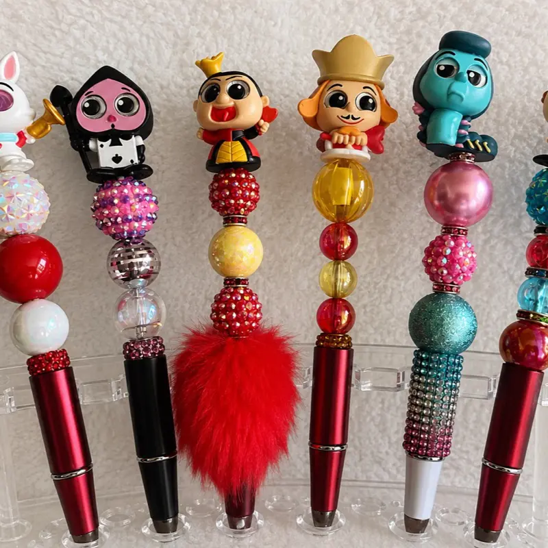 Doorables Alice in Wonderland Beaded Pens Set, Office Stationery Supplies, Writing Stationery, Smooth Writing Retractable Gel Pens