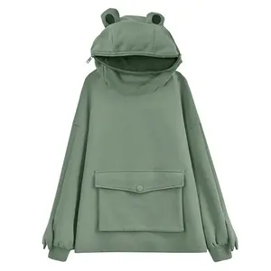 Womens Cute Frog Hoodies, Unisex Frog Hoodie Zipper Mouth Cosplay Costume Pullover Sweatshirt with Pocket