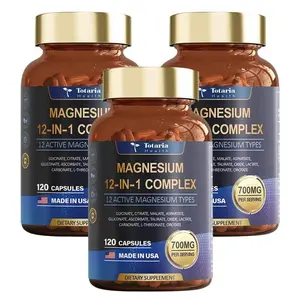 Totaria 12-in-1 Magnesium Complex 700mg - 12 Active Magnesium Types, Vegan Capsules for Muscle, Heart, and Relaxation Support - Healthcare  （3-bottle)Bargain