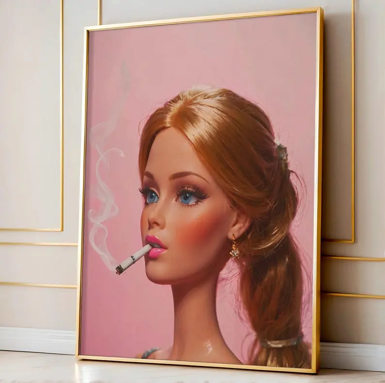 Retro Pink Doll Poster, Baddie Girl Wall, Fashion Doll Print, Preppy Poster, Glam Room Decor, Trendy