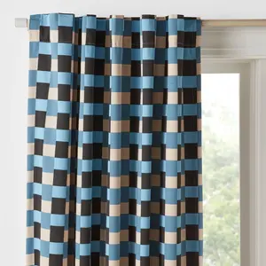 42"W x 84"L Checkered Blackout Window Curtain Panel Blue - Pillowfort 42"W x 84"L Checkered Blackout Window Curtain Panel Blue - Pillowfort