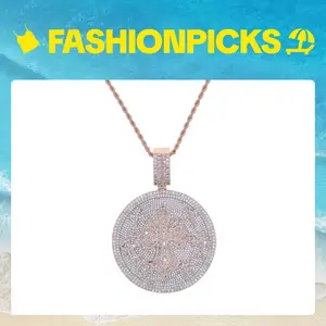 2015 New European & American Trendy Paved Disc Pendant Hip-Hop Street Rap Fashion Men's Pendant with   Chain Cuban Necklace Jewelry Accessories customizable with engraved letters, logos or patterns Complimentary shipping Summervibes
