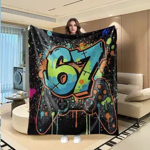 Blue Splatter Print Blanket, Creative Digital Print Flannel Throw, Thanksgiving Valentine Christmas Gift, Holiday Decorative Blanket