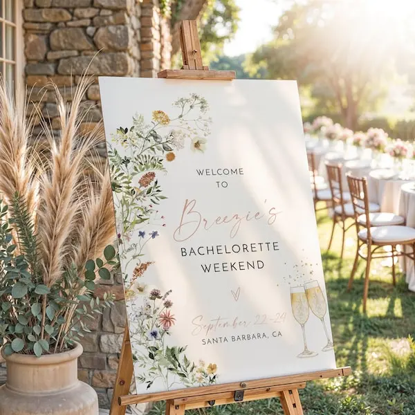 Personalized Wildflower Bachelorette Welcome Sign, Custom Name Foam Board Sign | 18x24 & 24x36 | Printed & Shipped, No DIY