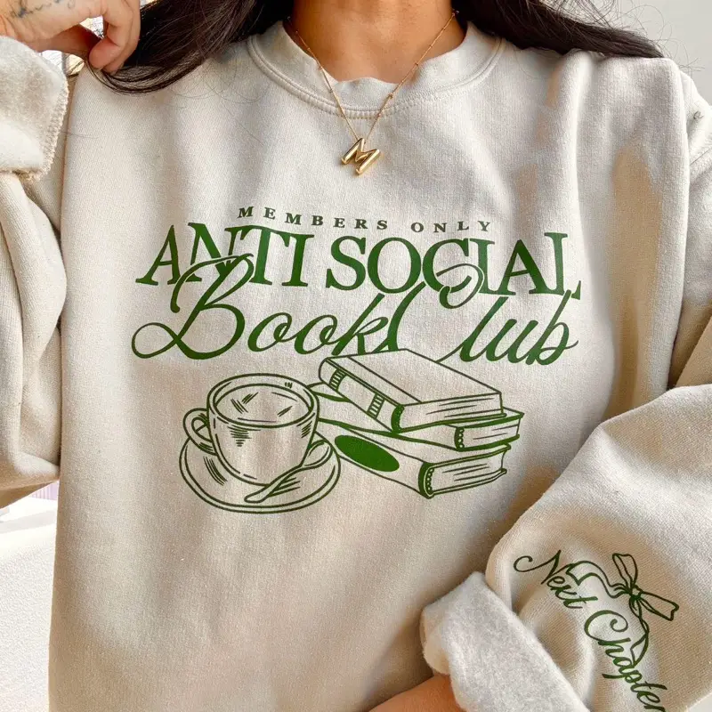 Unisex- Anti Social Book Club Crewneck | Bookish | Booktok | Book Club Gifts | Cotton Sweatshirt | Reader Gifts | Book Club Sweater | Sleeve Design