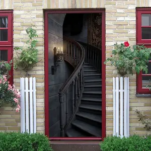 2pcs Vintage European Castle Spiral Staircase Wall Sticker Stereo Simulation Architecture Decal Removable Self Adhesive Wallpaper Living Room Entrance Background Wall Decorative Mural Art Sticker Home Dec