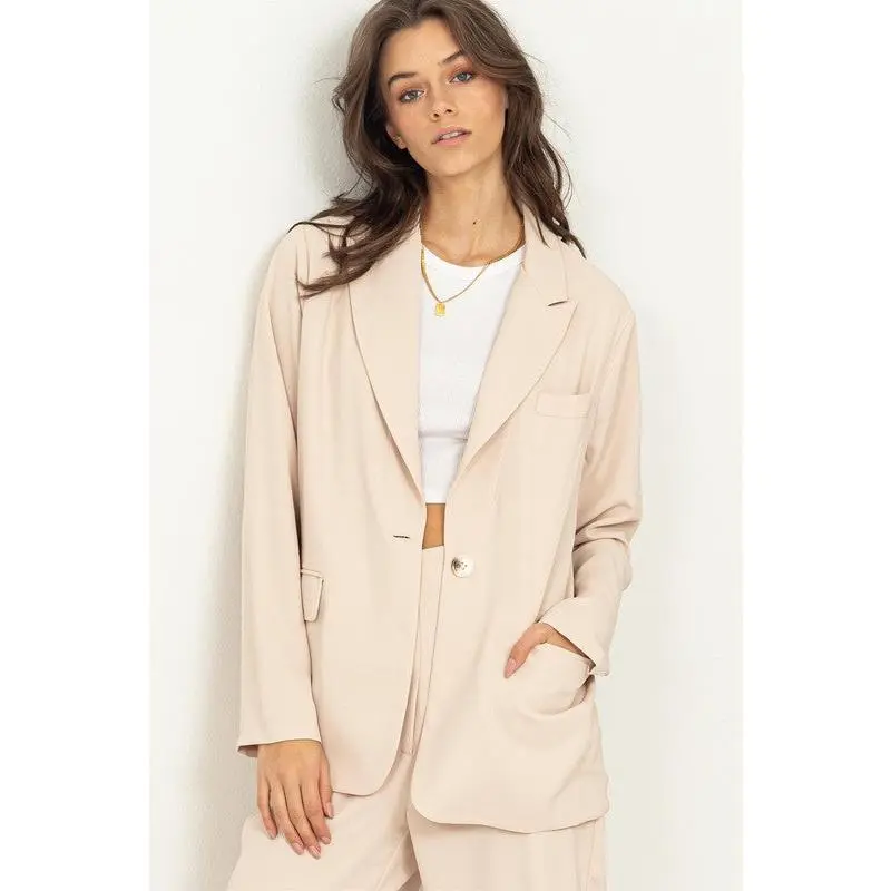 Nicola Solid Collar Blazer - Beige