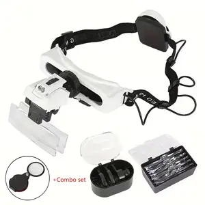Hands-Free LED Head-Mounted Magnifier with 5 Lenses (1.0x-20x), Ideal for Watch Repair, Jewelry Making, and Precision Work