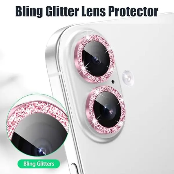 Bling Aluminum Tempered Diamond Camera Lens Protector for iPhone 17/16 Pro Max, 16 Plus, 16E/15/14/13 - Scratch-Resistant, Wear-Resistant, Stylish Phone Accessories - Night Photography-Friendly, Iphone14