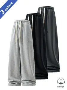 3-pack men’s relaxed straight sweatpants with a drapey feel, breathable cotton blend fabric, medium stretch for comfort and skin-friendly wear, versatile and flattering, suitable for summer campus commuting outfits.