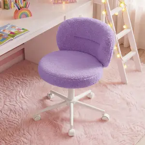Raybee Small Vanity Chair with Back,Cute Armless Home Office Desk Chairs, Height Adjustable & 360° Swivel,  Comfy Vanity Computer Chair for Bedroom, Home Office,Purple