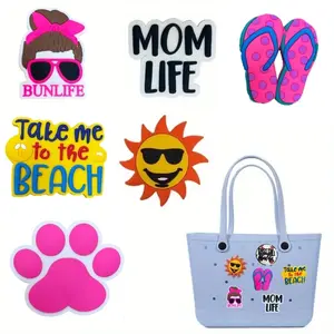 3Pcs/set Cartoon Charm Inserts For Beach Bag, Soft Accessories, Rubber Beach Bag Tote Handbag Decoration