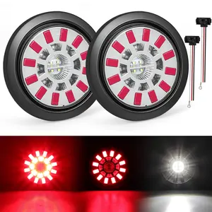 Partsam 4 Inch Round LED Trailer Tail Lights 24 LEDs - Stop Turn Tail Brake Reverse Backup Combo Red/White - IP67 Waterproof Flush Mount Grommet Kit 10-30V for Truck RV Trailer, Patented