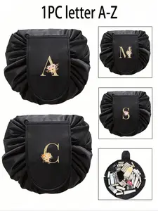 Women's Fashion Drawstring Makeup Bag, Large Capacity Portable Cosmetic Pouch, Flower Pattern Travel Bath Jewelry Bag