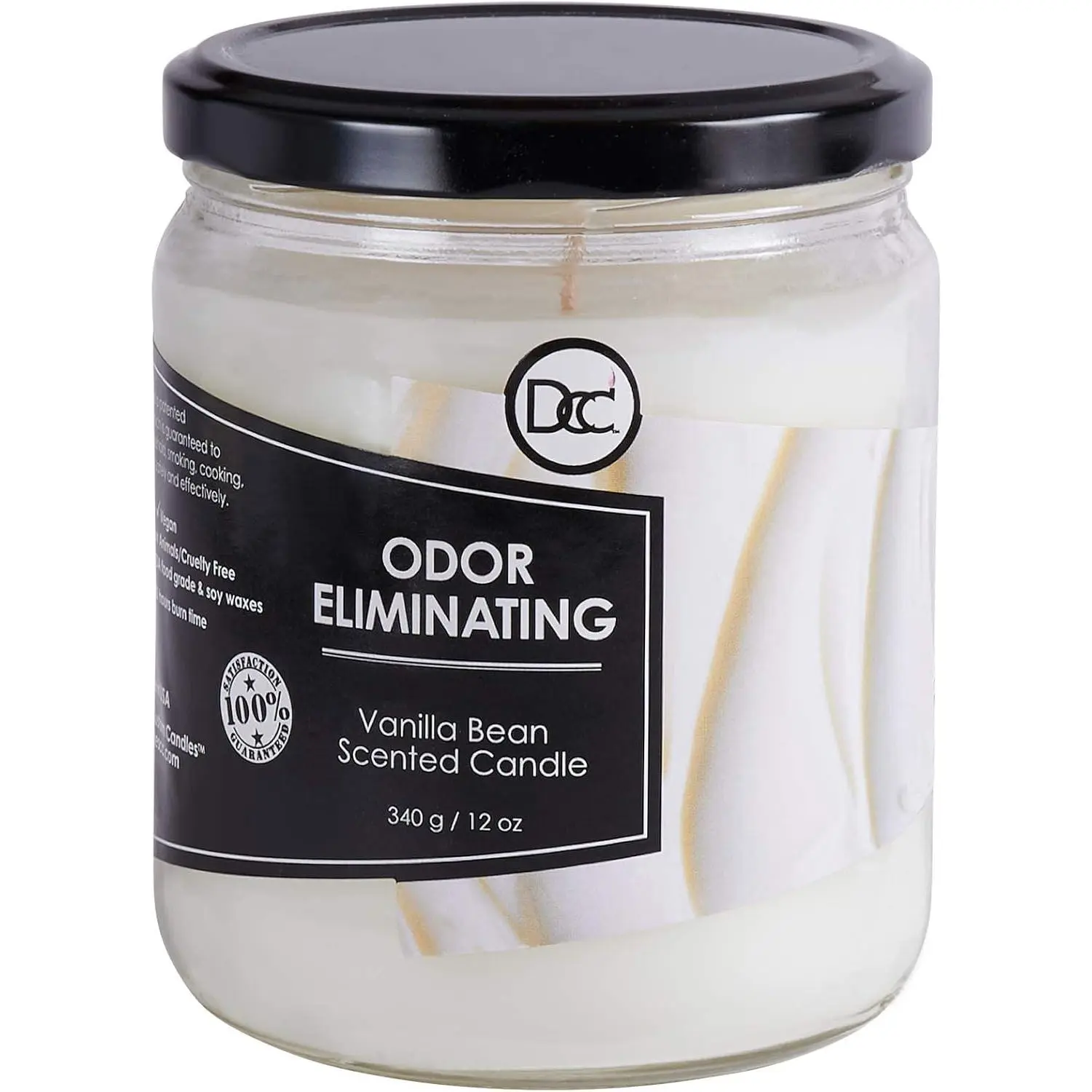 Vanilla Bean Odor Eliminating Fragranced Candle - Eliminates 95% of Pet, Smoke, Food, and Smells Quickly - Up to 80 Hour Burn time - 12 Ounce Soy