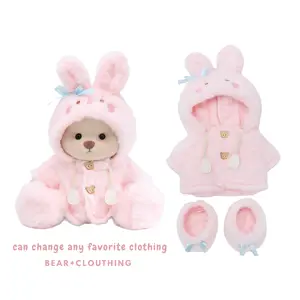 TEDDY HUGGY Cute Teddy Bear Series - Pink Soft Little Rabbit Fluffy Hooded Dress Set Paired with a Cute Teddy Bear - 12 Inches Tall - Soft Plush Toy with Movable Joints - The Perfect Gift for Any Age.