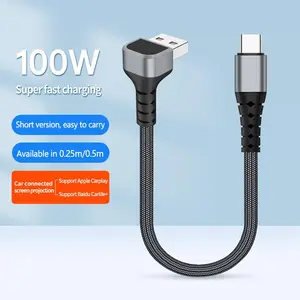 90 Degree USB a Braided Wire to Type-C/Lightning Charging Cable and Data Transfer for Cell Phone, Car with Apple Carplay