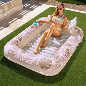 Inflatable Tanning Pool Lounge Float With Cup Holder, 70"X46"/85″ x 57″ Extra Large Pool Floats Adult with Pillow, 4 in 1 Tub Raft Floatie, Sunbathing Bed Lounge for Water Blow Up Kids Ball Pit Party Gifts, inflatable Sofa Pool