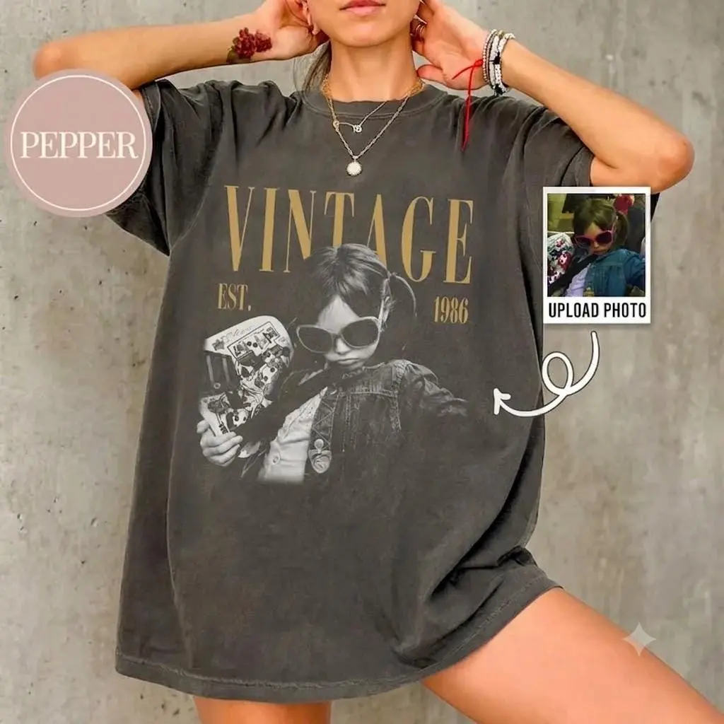 Personalised Vintage Photo And Year Shirt, Custom Picture Birthday Shirt, 30th Birthday Gift, 40th Birthday Gift, Retro 30th Birthday Shirt