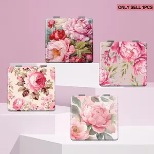 A Luxurious And Elegant Pink Peony Portable Folding Makeup Mirror, a Mini Handheld Mirror with a Flip Cover, Perfect for Touch-Ups. Ideal for Daily Use, Holidays, Birthdays