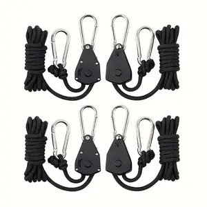 Camping Wind Rope Pulley Tie Downs with Carabiners, 4 Counts Durable Nylon Rope, Ideal for Securing Tents, Canopies & Tarps